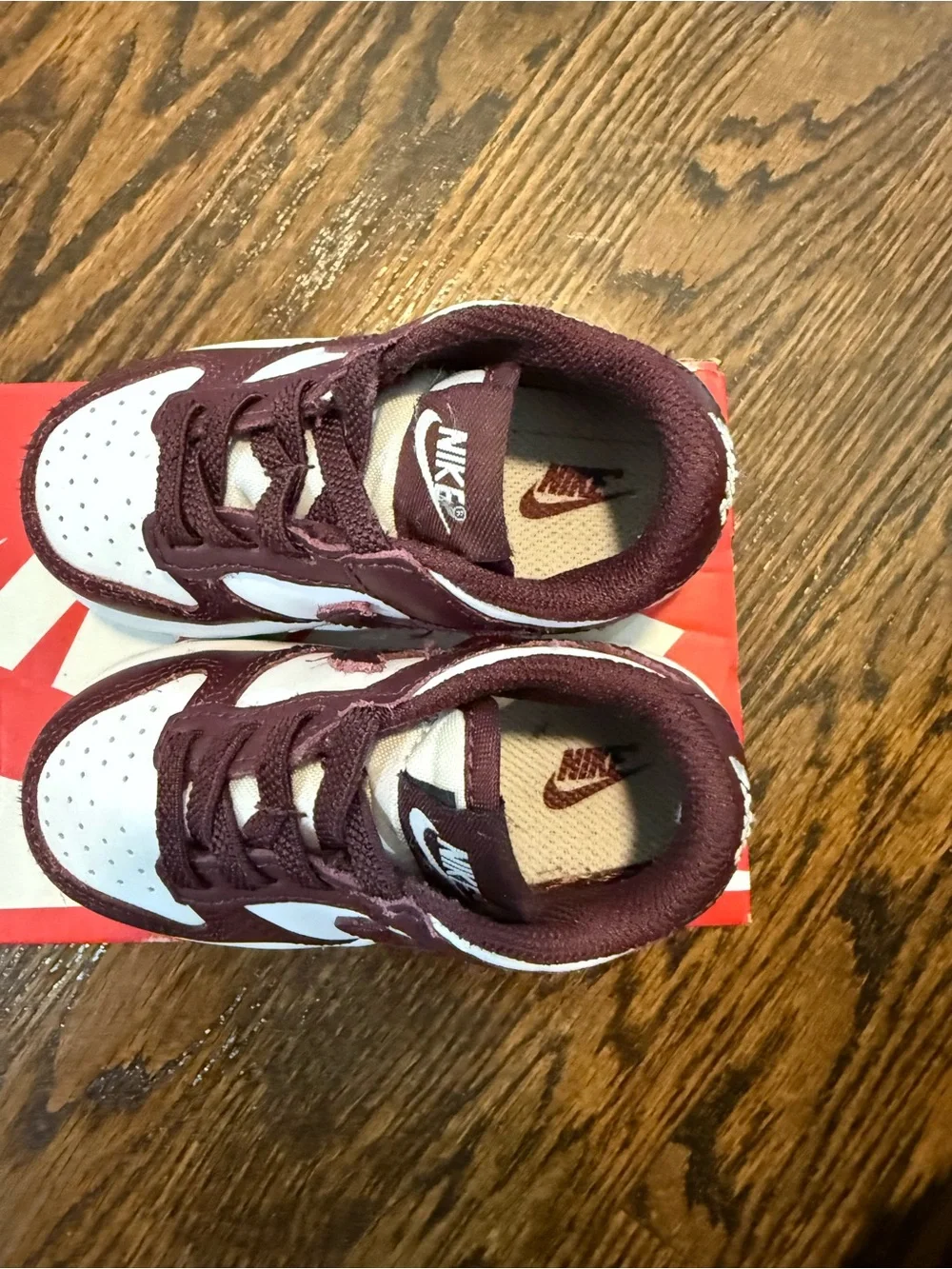 Nike Dunks Burgandy & White with bubble gum sole